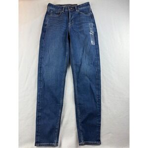 American Eagle Mom Jeans‎ Stretch Super High Rise Dark Wash Denim 2 Long
